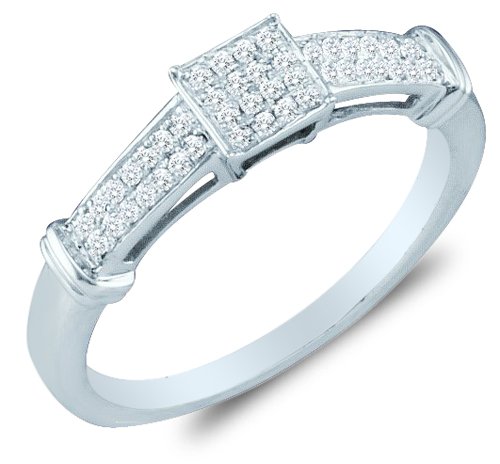 10K White Gold Diamond Engagement Ring - Square Princess Shape Center Setting w/ Micro Pave Set Round Diamonds - (.15 cttw)