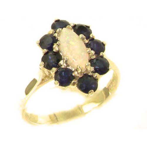 LetsBuyGold 14k Yellow Gold Real Genuine Opal and Sapphire Womens Band Ring