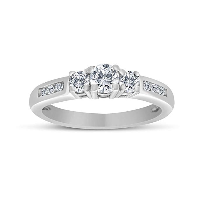 1/2ctw Diamond Three Stone Ring With Side Stones in 10k White Gold