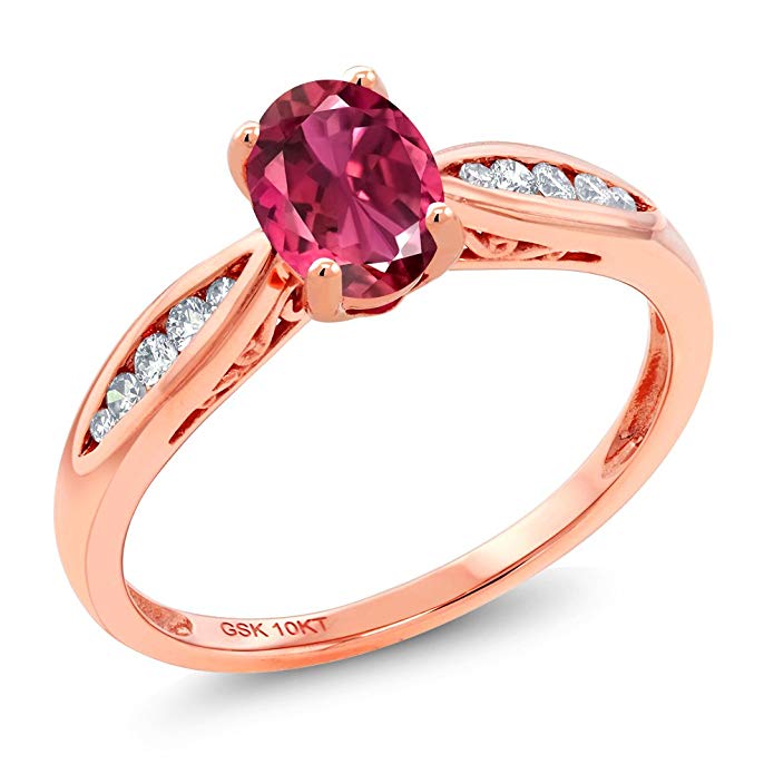 10K Rose Gold 0.77 Ct Oval Pink Tourmaline AA and Diamond Engagement Ring (Available 5,6,7,8,9)