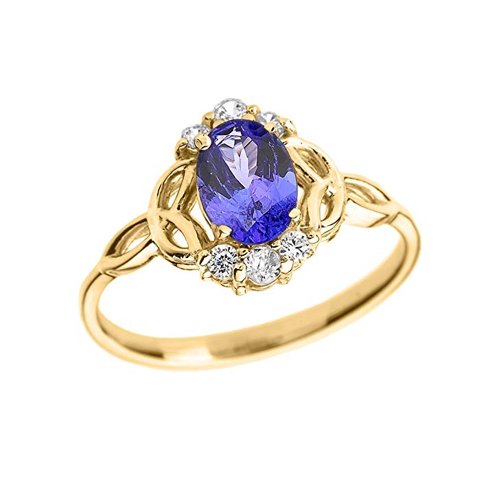 Tanzanite and Diamond 10k Yellow Gold Trinity Knot Proposal Ring