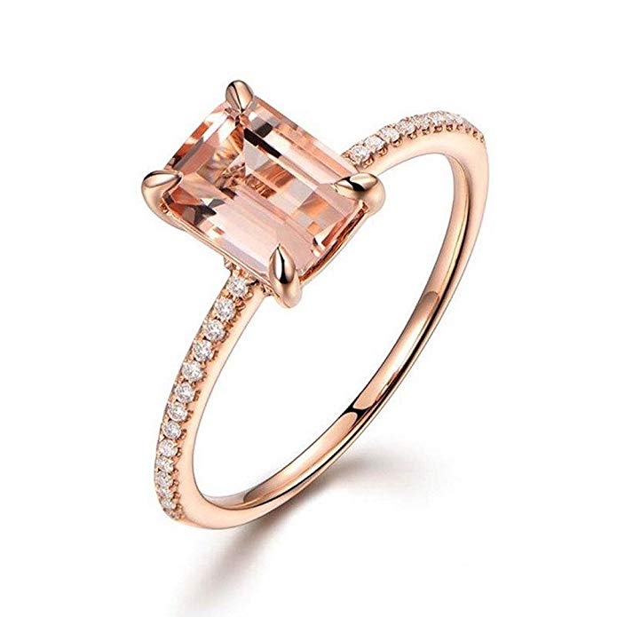 Limited Time Sale: 1.25 Carat Peach Pink Morganite (emerald cut Morganite) and Diamond Engagement Ring in 10k Rose Gold