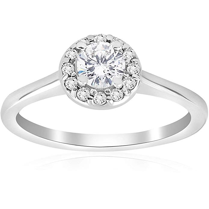 1/2ct Round Diamond Halo Engagement Ring 14K White Gold