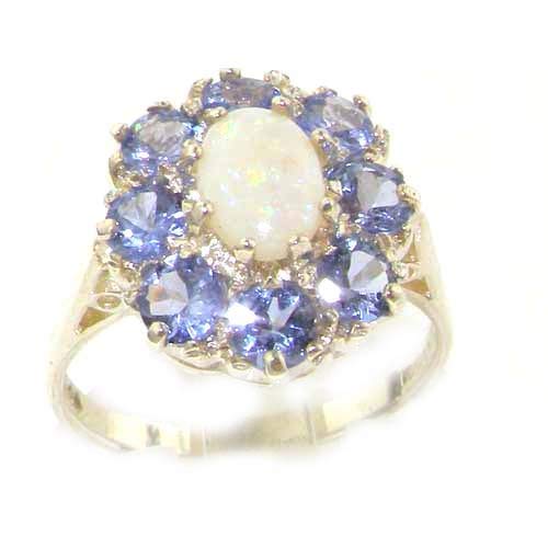 LetsBuyGold 10k White Gold Real Genuine Opal and Tanzanite Womens Band Ring