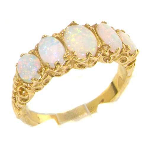 LetsBuyGold 10k Yellow Gold Real Genuine Opal Womens Band Ring