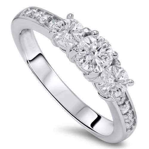 1ct Diamond 3 Three Stone Engagement Ring 10K White Gold