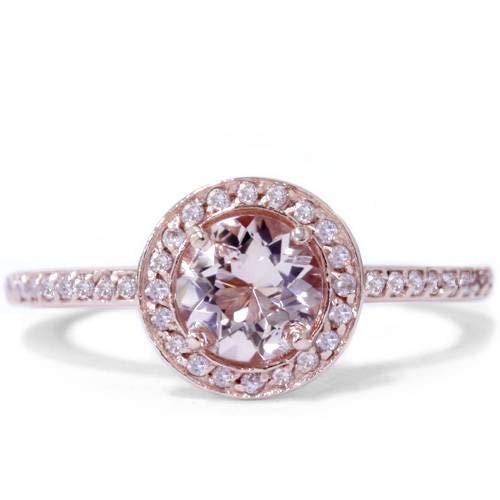1.00CT Morganite & Diamond Engagement Ring 14K Rose Gold