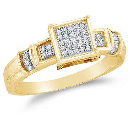 Sonia Jewels 10K Yellow Gold Round Diamond Engagement Ring - Micro Pave Square Princess Center Setting Shape (1/8 cttw.)