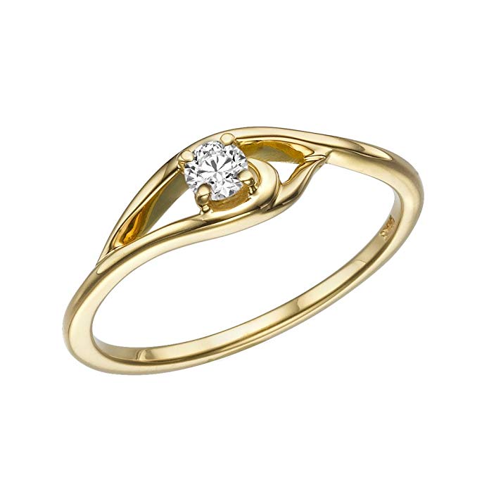 1/10 cttw Certified Diamond Engagement Ring in 14K Yellow Gold (1/10 cttw, L-M Color, I1-I2 Clarity)
