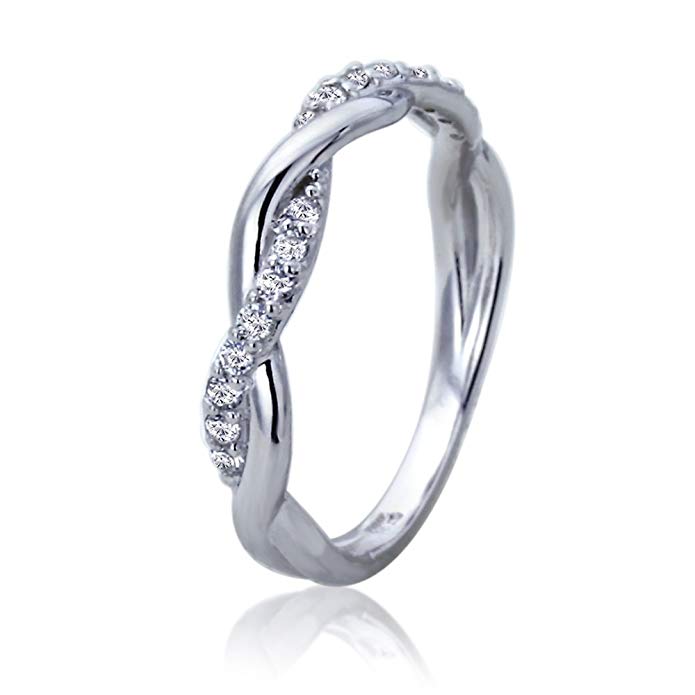 14K White Gold Engagement Ring CZ Accented Curvy Infinity Band Ring