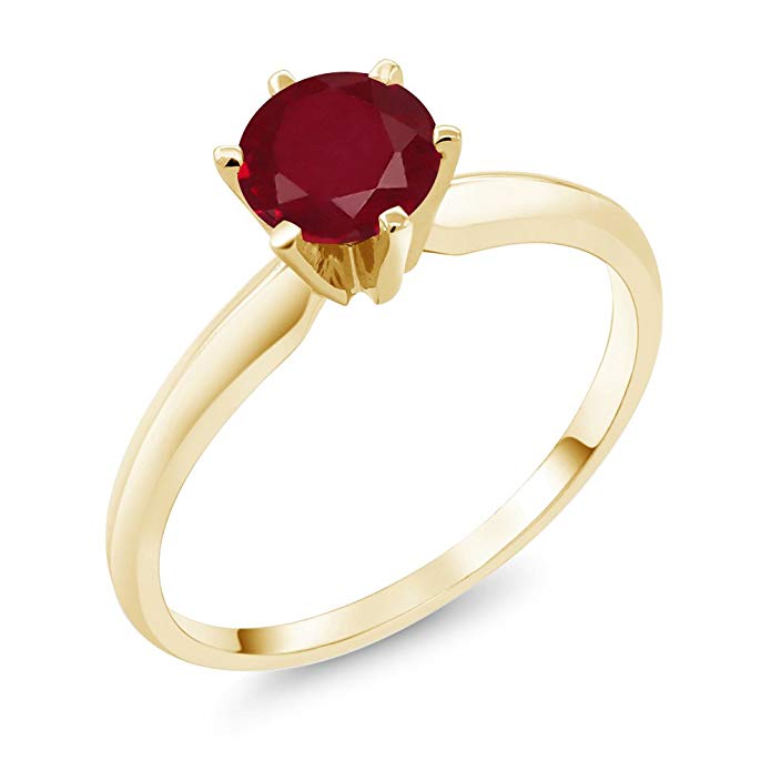 1.00 Ct Red Ruby 14K Yellow Gold Engagement Solitaire Ring (Available 5,6,7,8,9)