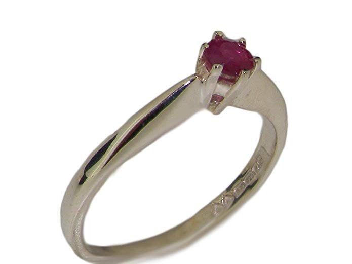 LetsBuyGold 10k White Gold Real Genuine Ruby Womens Solitaire Engagement Ring
