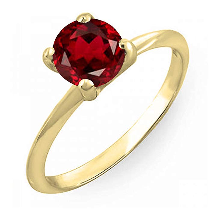 Dazzlingrock Collection 14K Gold 7mm Round Cut Garnet Ladies Solitaire Bridal Engagement Ring