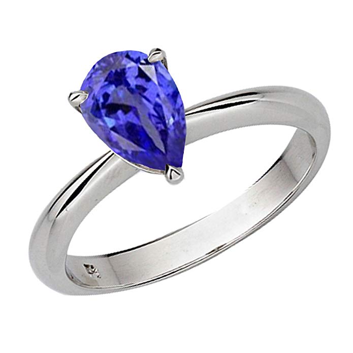 Dazzlingrock Collection 10K White Gold 9X7 MM Pear Cut Tanzanite Ladies Solitaire Bridal Engagement Ring