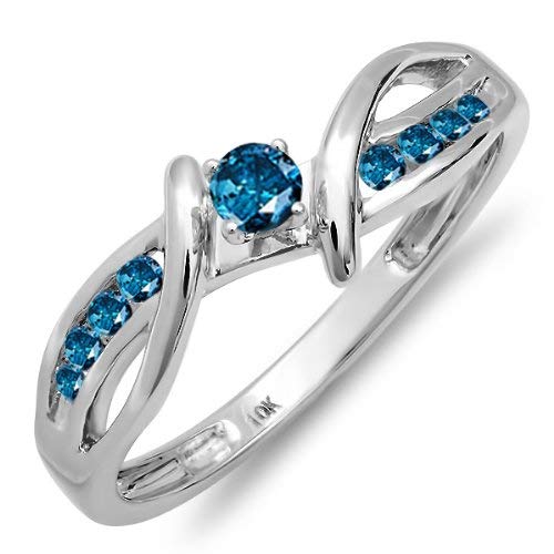 0.25 Carat (ctw) 10k White Gold Round Blue Diamond Crossover Ladies Promise Engagement Ring 1/4 CT