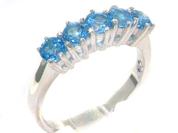 LetsBuyGold 10k White Gold Real Genuine Blue Topaz Womens Eternity Band Ring