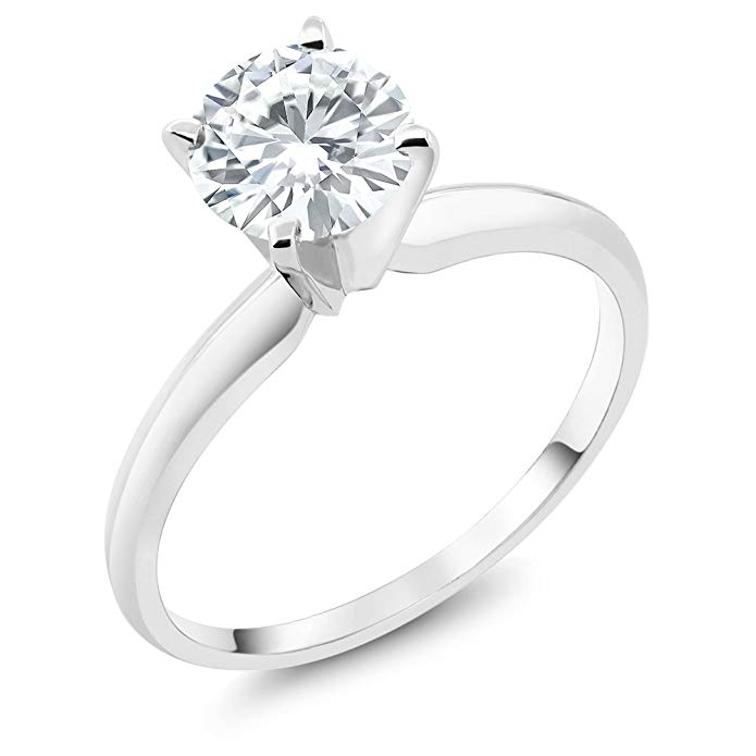 Charles & Colvard Forever Classic 0.80ct DEW 6mm Created Moissanite 14K White Gold Engagement Solitaire Ring (Available 5,6,7,8,9)