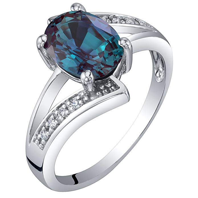14K White Gold Diamond and Genuine or Created Gemstone Solitaire Bypass Oval Ring Sizes 5 to 9