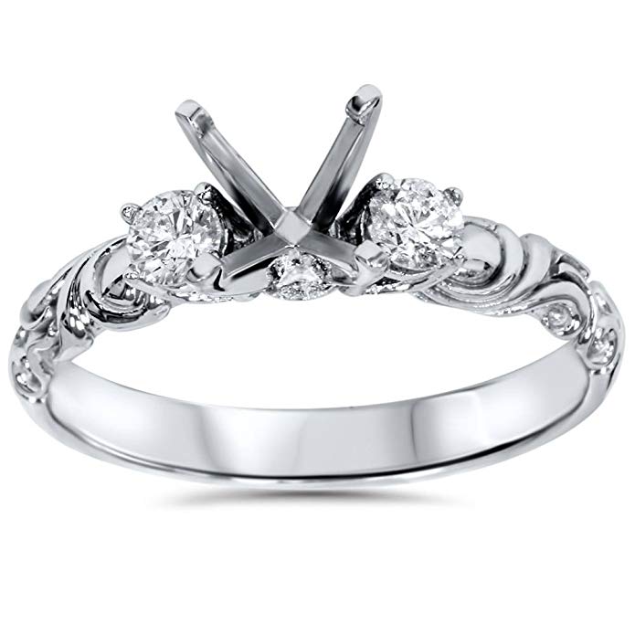 1/4ct Vintage Style Engagement Ring Setting 14K White Gold