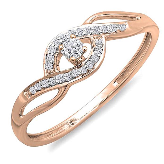 0.15 Carat (ctw) 10k Gold Round Cut Diamond Ladies Criss Cross Engagement Bridal Promise Ring