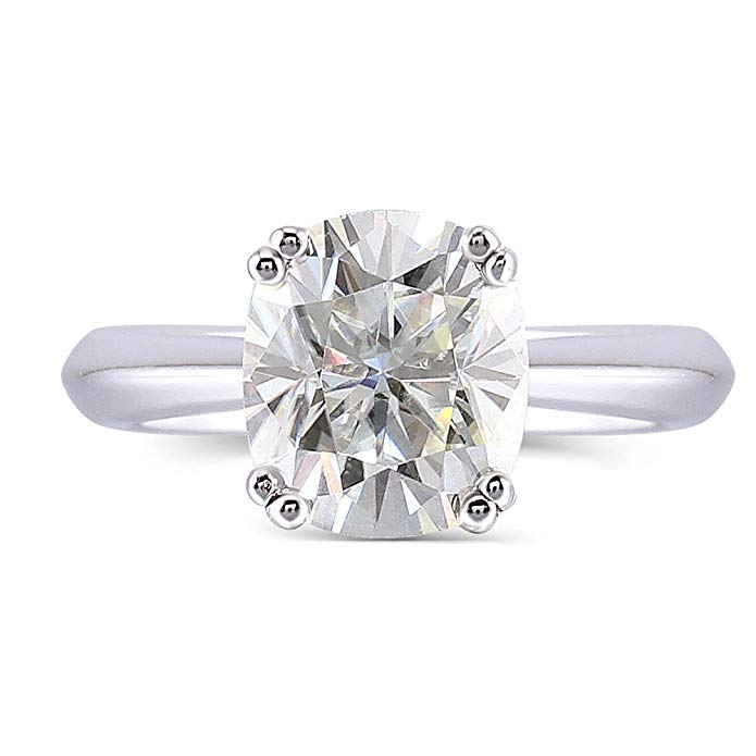 DOVEGGS 10K White Gold 2CTW 7X8mm H Nearly Colorless 2.8mm Band Width Cushion Cut Moissanite Engagement Ring