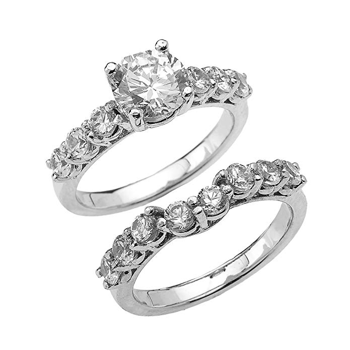 Elegant Engagement Wedding Ring Set with 4.3 Carat Total Weight CZ in 10k White Gold
