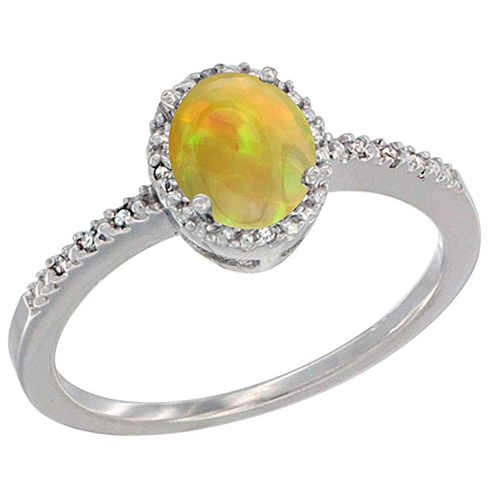 10K White Gold Diamond Gemstone Engagement Ring Oval 7x5 mm, sizes 5 - 10