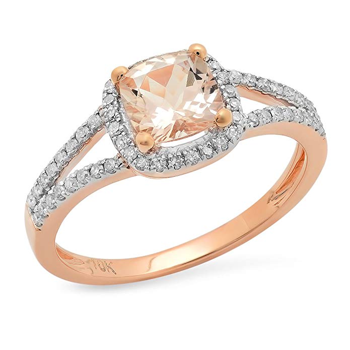 Dazzlingrock Collection 10K Gold Cushion Morganite & Round Cut White Diamond Bridal Split Shank Engagement Ring 1 CT
