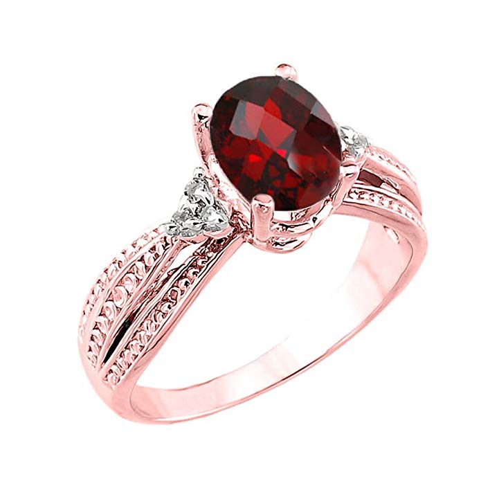14k Rose Gold Diamond-Accented Band Oval Garnet Engagement Ring
