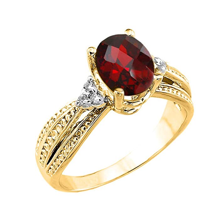 10k Yellow Gold Diamond-Accented Band Oval Garnet Engagement Ring