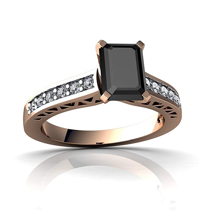 14kt Gold Black Onyx and Diamond 7x5mm Emerald_Cut Art Deco Ring