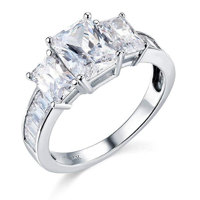 TWJC 14k White Gold SOLID Wedding Engagement Ring