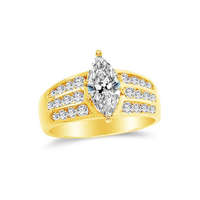 14k Yellow Gold Highest Quality CZ Cubic Zirconia Marquise Engagement Ring (1.5ct. Center Stone)