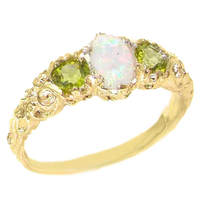 LetsBuyGold 10k Yellow Gold Real Genuine Opal & Peridot Womens Band Ring