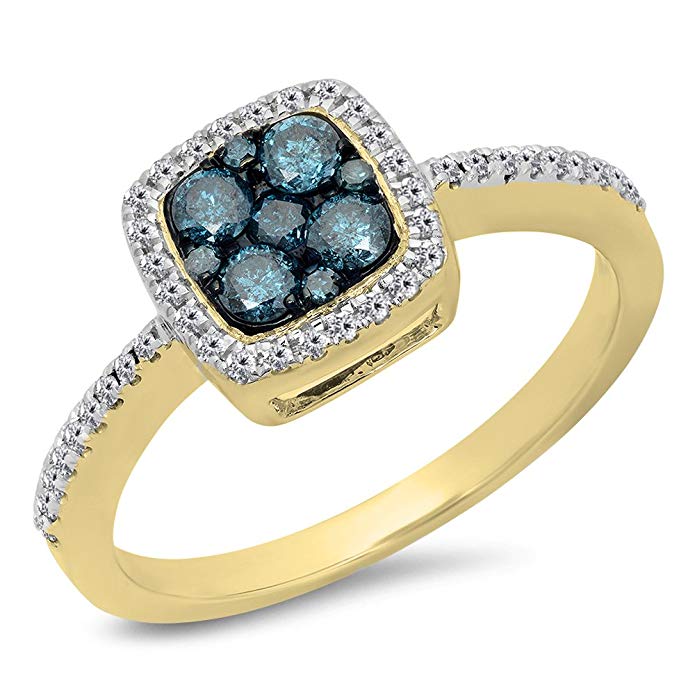 Dazzlingrock Collection 0.60 Carat (Ctw) 14K Gold Round Blue & White Diamond Ladies Cluster Style Engagement Ring