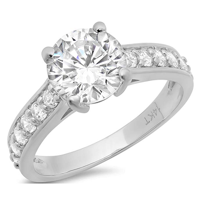 2.45 Ct Brilliant Round Cut Solitaire Promise Engagement Wedding Bridal Anniversary Ring Accent 14K White Gold, Clara Pucci