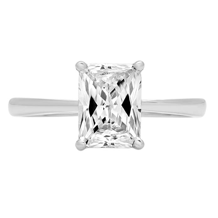 2.0 CT Brilliant Emerald Cut Designer Solitaire Promise Anniversary Statement Engagement Wedding Bridal Promise Ring for Women Solid 14k White Gold