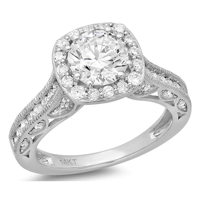 Clara Pucci 1.8 CT Round Cut Pave halo Promise Wedding Bridal Engagement Ring band 14k White Gold