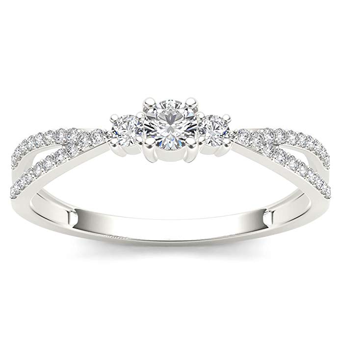 De Couer 10k White Gold 1/4ct TDW Round Cut Diamond Three Stone Engagement Ring (I-J, I2)