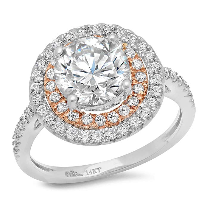 2.93 CT Round Cut CZ Designer Pave Modern Double Halo Ring Band 14k Solid White Rose Gold