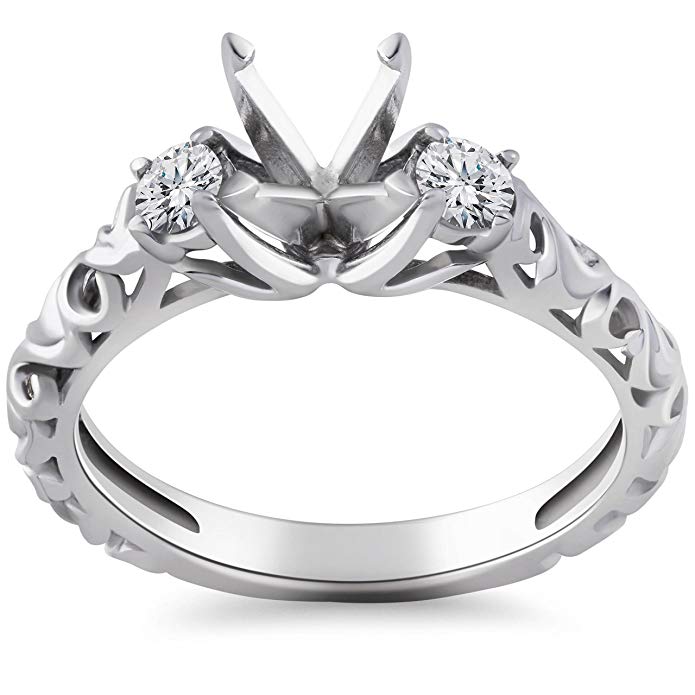 1/4CT Vintage Diamond Engagement Ring Setting 14K White Gold