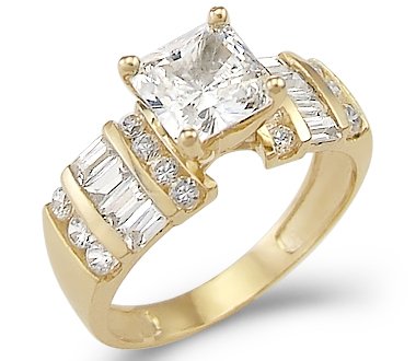 Solid 14k Yellow Gold Princess Solitaire CZ Cubic Zirconia Engagement Ring 2.0 ct
