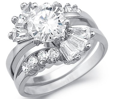 Solid 14k White Gold Solitaire CZ Cubic Zirconia Engagement Ring Wedding Set 3.0 ct