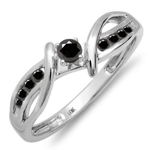 0.25 Carat (ctw) 10k White Gold Black Diamond Crossover Split Shank Promise Engagement Ring 1/4 CT