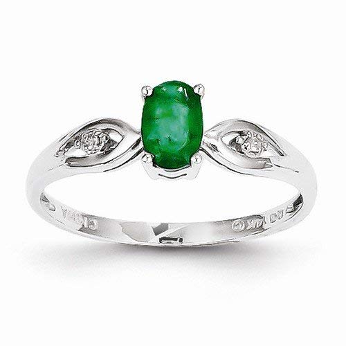 Solid 14k White Gold Genuine Emerald Diamond Engagement Wedding Ring (.01 cttw.) (2mm)