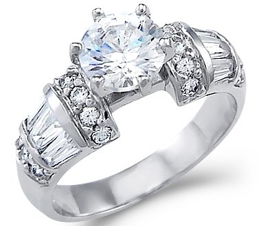 Solid 14k White Gold Solitaire CZ Cubic Zirconia Large Engagement Ring 2 ct.