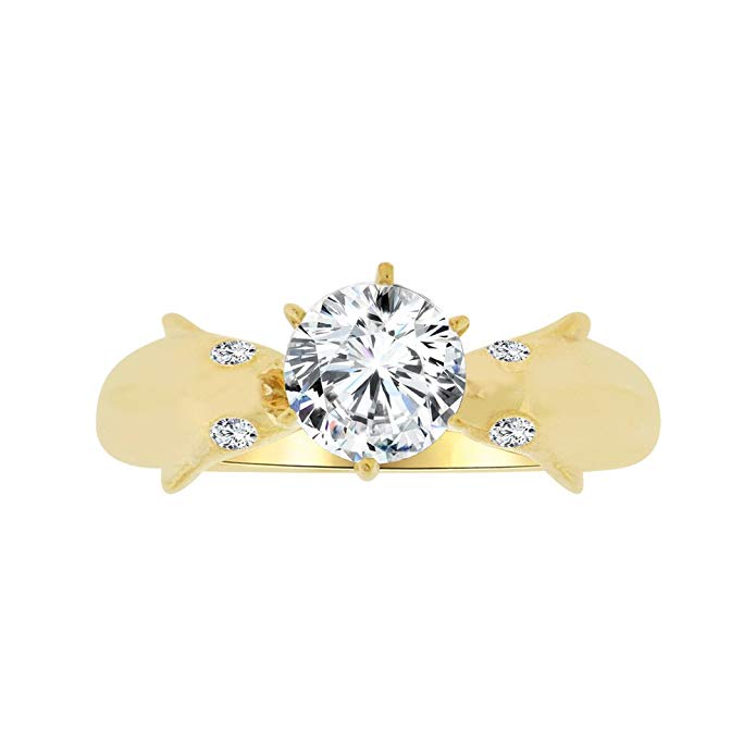 14k Yellow Gold, Dolphin Lady Engagement Ring Round Created CZ Crystals 6.5mm 1ct