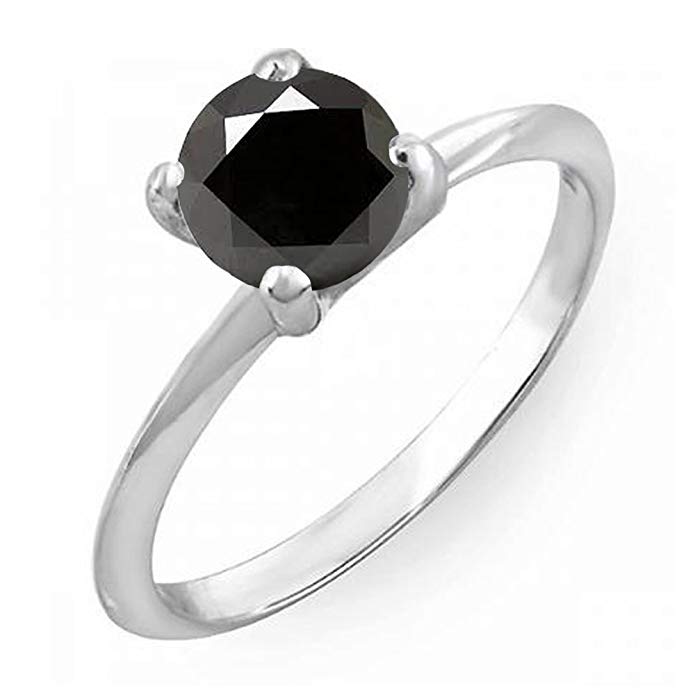 Dazzlingrock Collection Sterling Silver Round Black Diamond Ladies Bridal Engagement Solitaire Ring