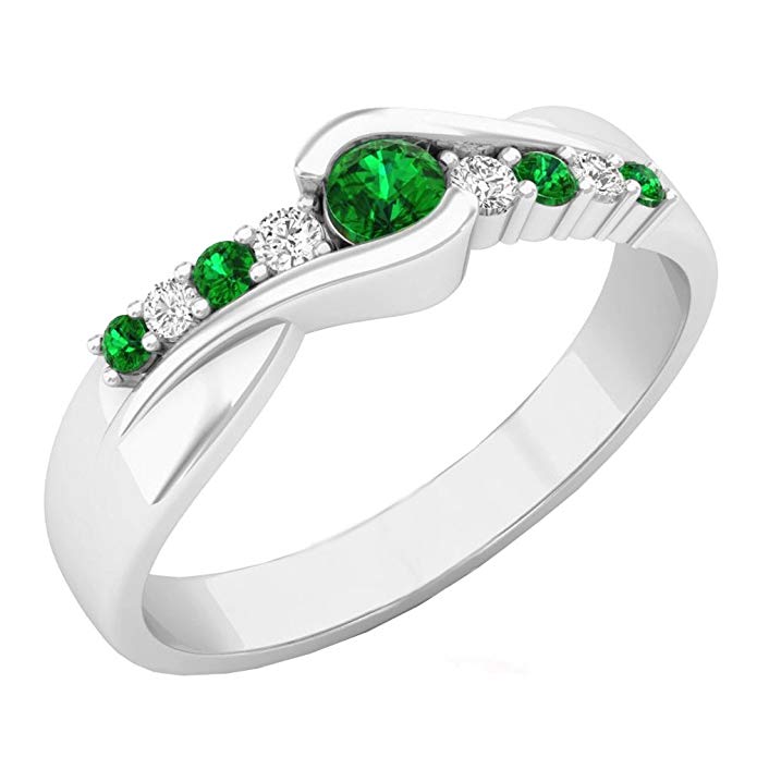 Dazzlingrock Collection 10K Gold Round Cut Emerald & Diamond Ladies Bypass Engagement Ring 1/4 CT