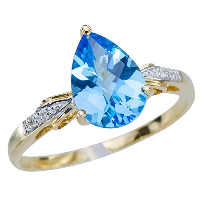 Caratera Fine Gold Jewelry Vivid Womens Natural 2.3CT Swiss Blue Topaz 18K Yellow Gold Wedding Engagement Promise Diamond Ring